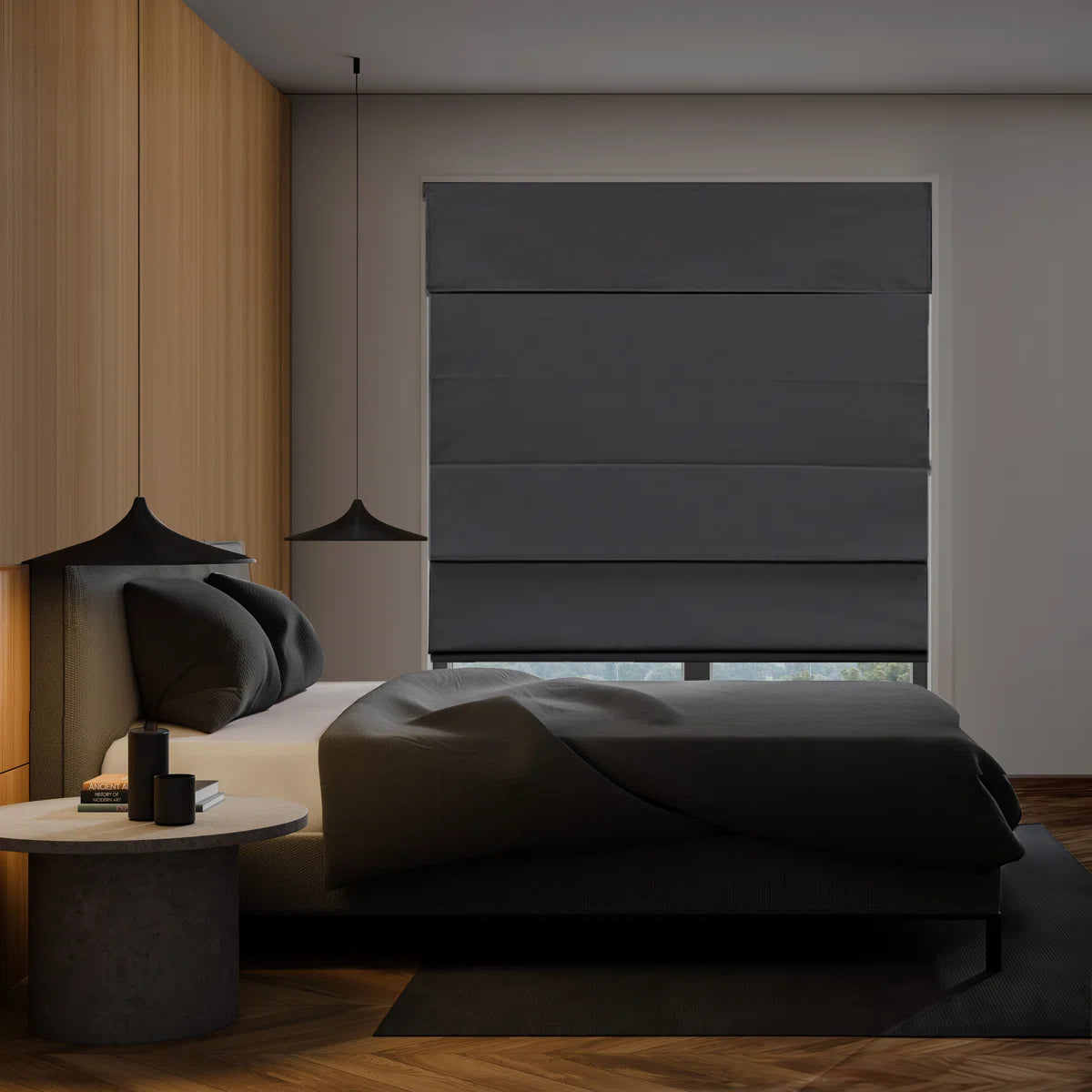 Coursey Cordless Blackout 100% Cotton Roman Shade with Cellular Shade Backing